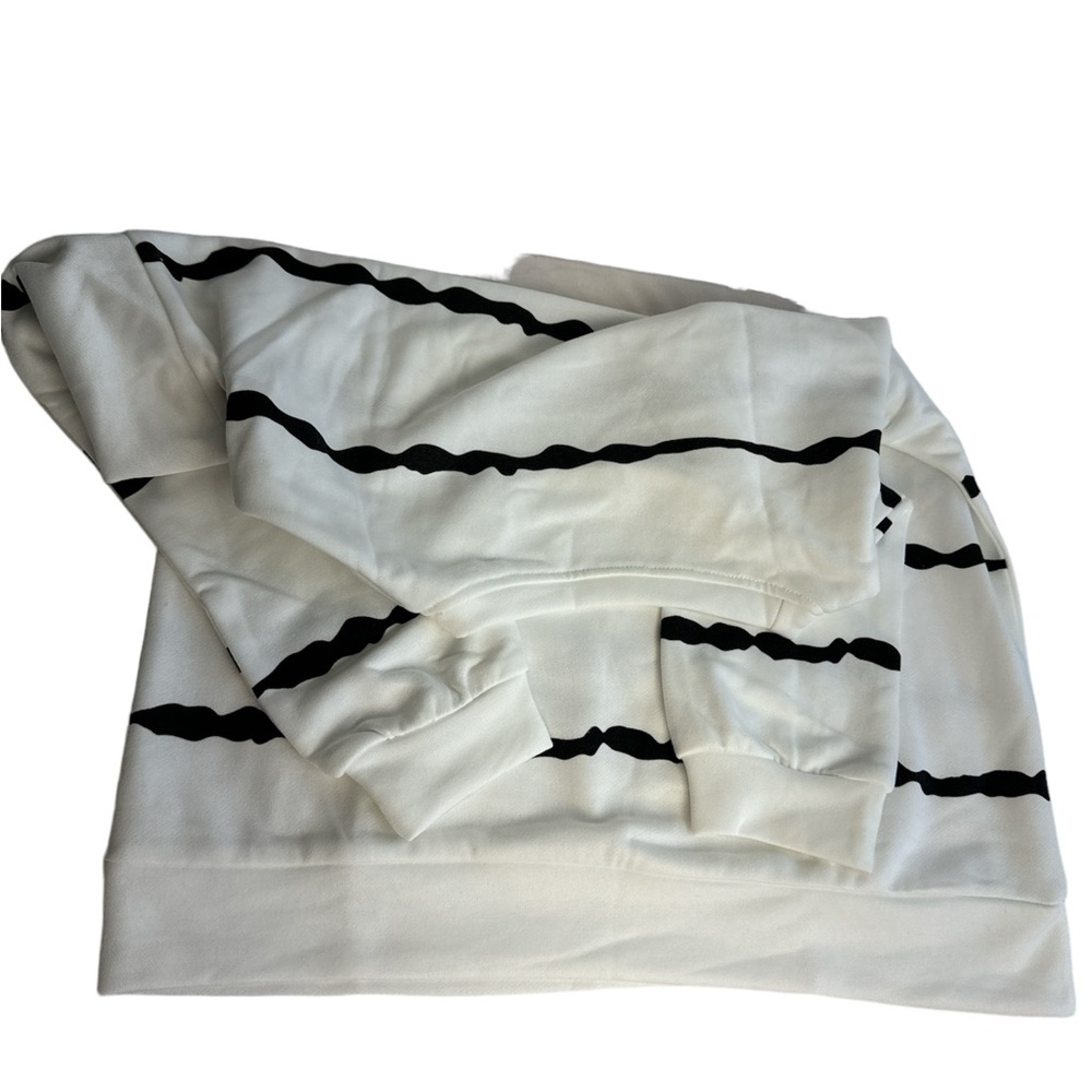 Women Sweatshirt Striped Color Block Long Sleeve Pullover Top White Size S - Picture 6 of 7